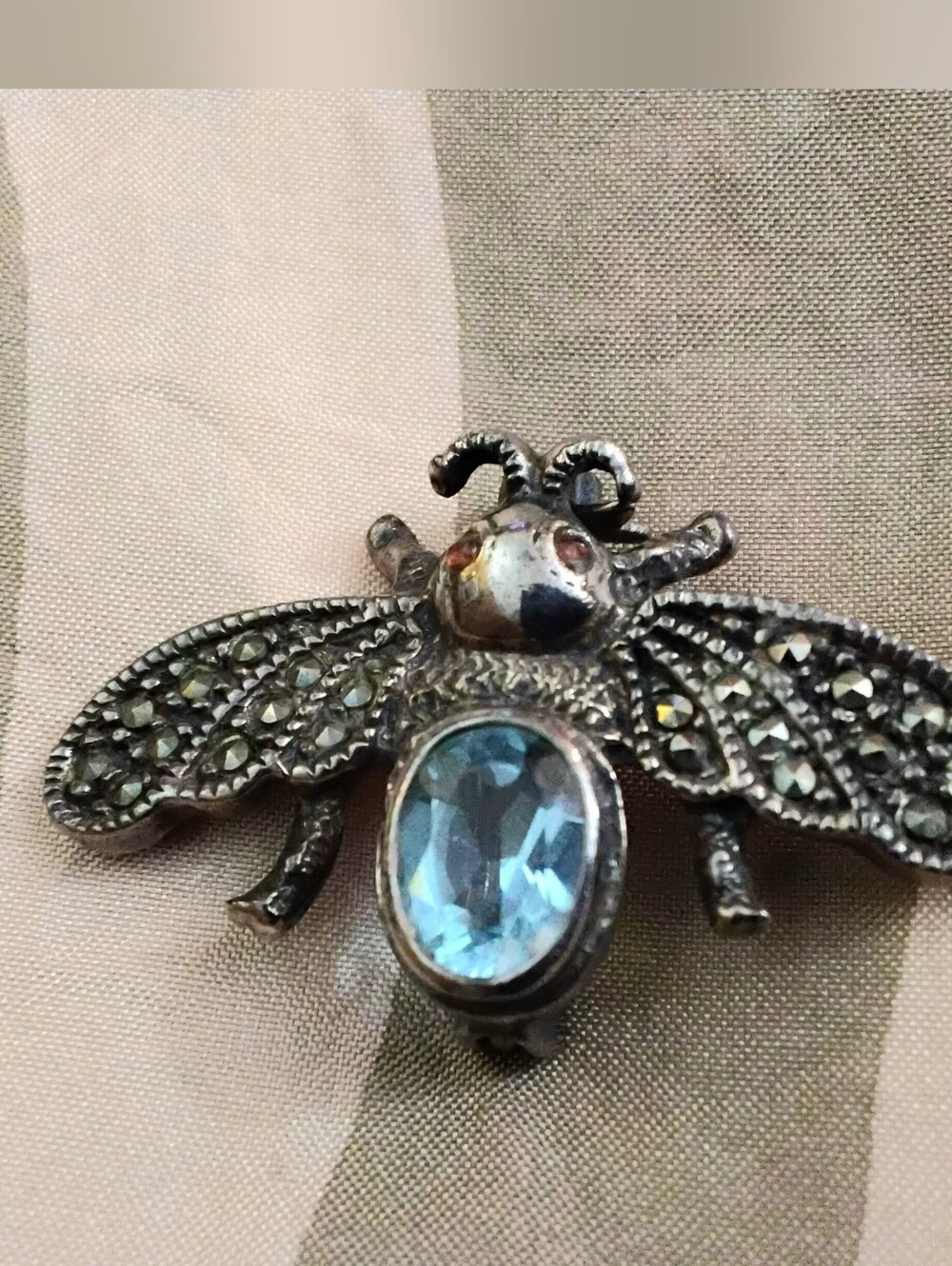Vintage 925 Silver & Marcasite Bumble Bee Brooch/ Scarf Pin